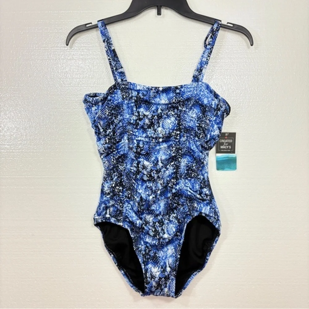 SWIM SOLUTIONS $102 NWT Shirred Snakeskin one piece swimsuit 10 M - Picture 2 of 8